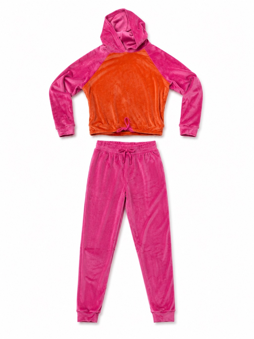 Girls' Velour Pink & Orange Hoodie and Jogger Set